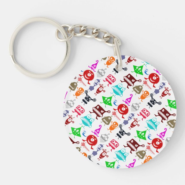 Cute colourful funny monsters patterns keychain (Front)