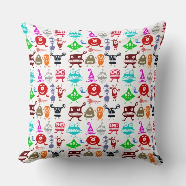 Cute colourful funny monsters patterns throw pillow (Front)