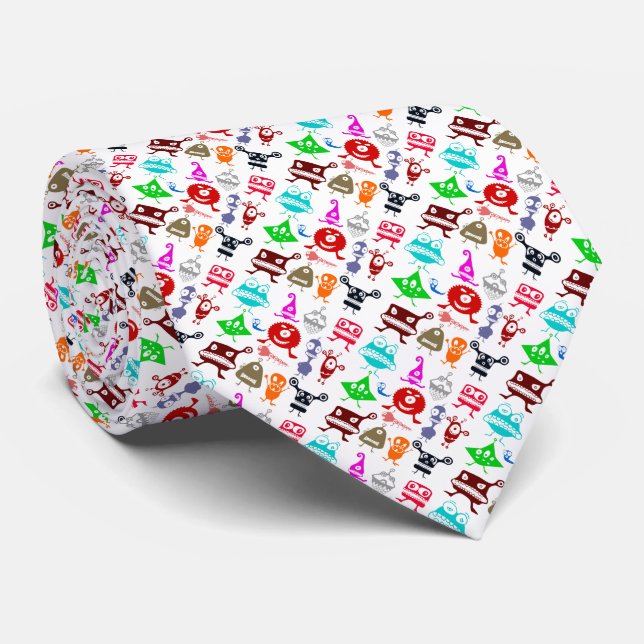 Cute colourful funny monsters patterns tie (Rolled)