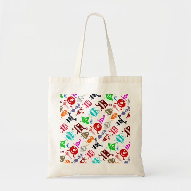 Cute colourful funny monsters patterns tote bag (Front)
