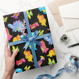 Cute Colourful Funny Unisex Black Baby Dinosaur Wrapping Paper
