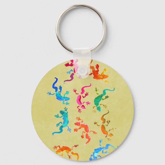 Cute colourful gecko lizard illustration keychain (Front)