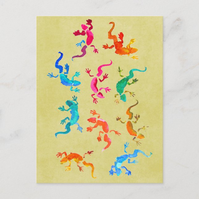 Cute colourful gecko lizard illustration postcard (Front)