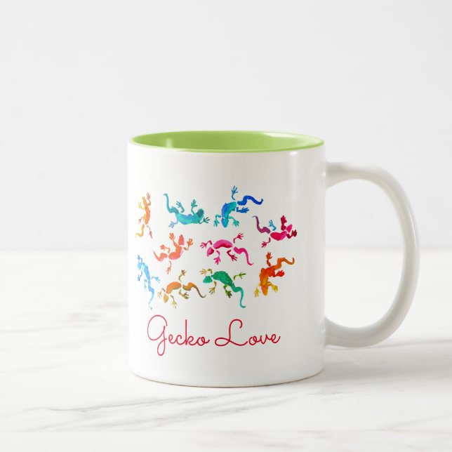 Cute colourful gecko lizard illustration Two-Tone coffee mug (Right)