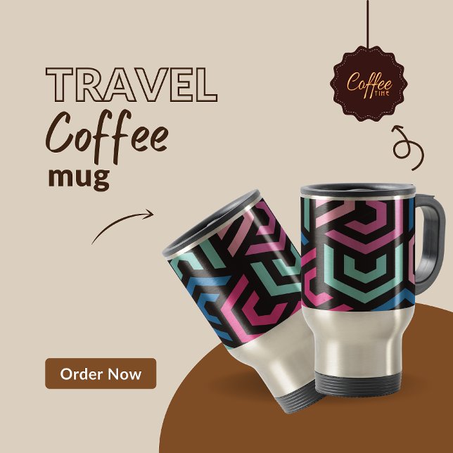 Cute Colourful Geometric Abstract Pattern Travel Mug (Creator Uploaded)
