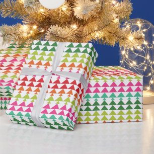 Cute Colourful Geometric Christmas Trees Red Pink Wrapping Paper