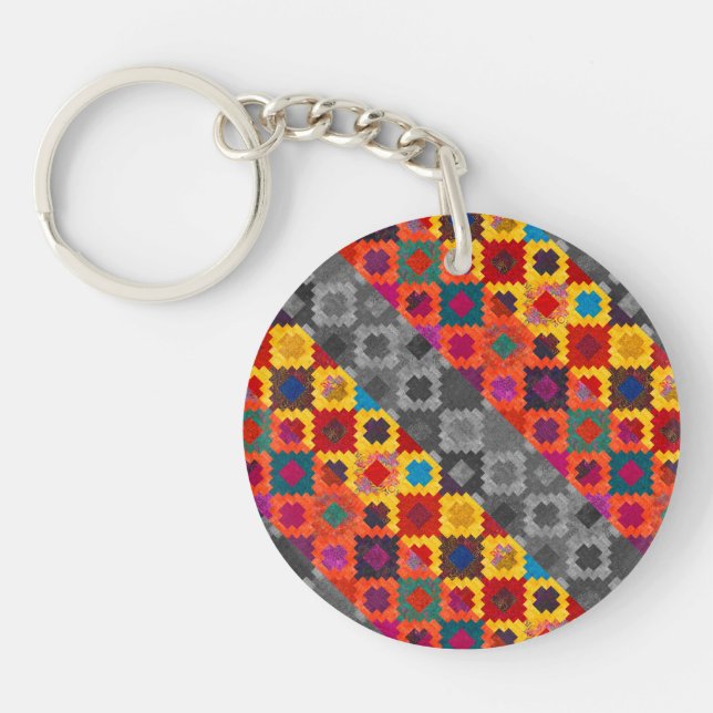 Cute colourful geometric patterns keychain (Front)