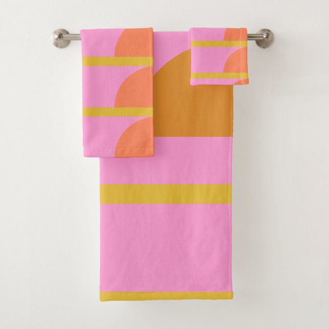 Cute Colourful Geometric Scandinavian Art Pink Bath Towel Set (Insitu)