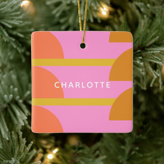 Cute Colourful Geometric Scandinavian Personalized Ceramic Ornament (Tree)