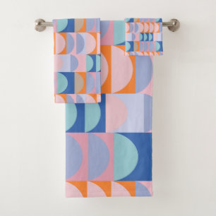 Cute Colourful Geometric Shapes Pattern Blue Bath Towel Set