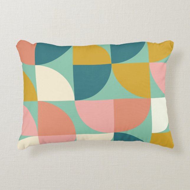 Cute Colourful Geometric Shapes Pattern in Teal Accent Pillow (Front)