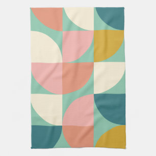 Cute Colourful Geometric Shapes Pattern in Teal Kitchen Towel