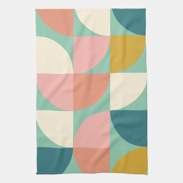 Cute Colourful Geometric Shapes Pattern in Teal Kitchen Towel (Vertical)