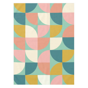 Cute Colourful Geometric Shapes Pattern in Teal Tablecloth