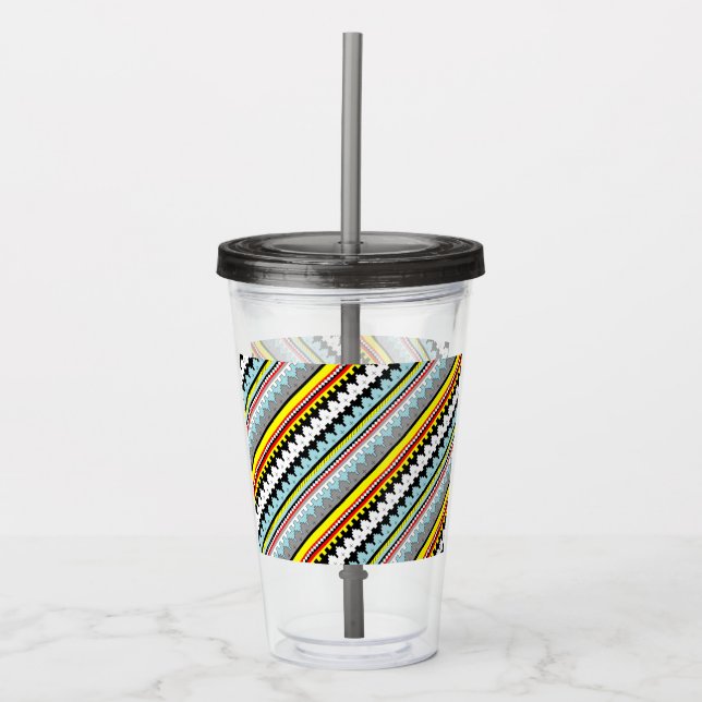 Cute colourful geometric stripes pattern Case-Mate Acrylic Tumbler (Front)