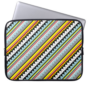 Cute colourful geometric stripes pattern laptop sleeve