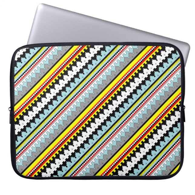 Cute colourful geometric stripes pattern laptop sleeve (Front)