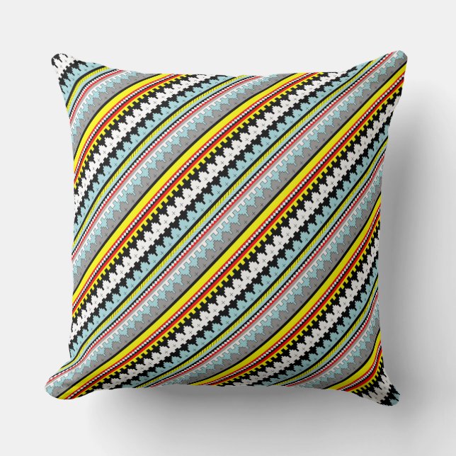 Cute colourful geometric stripes pattern throw pillow (Front)