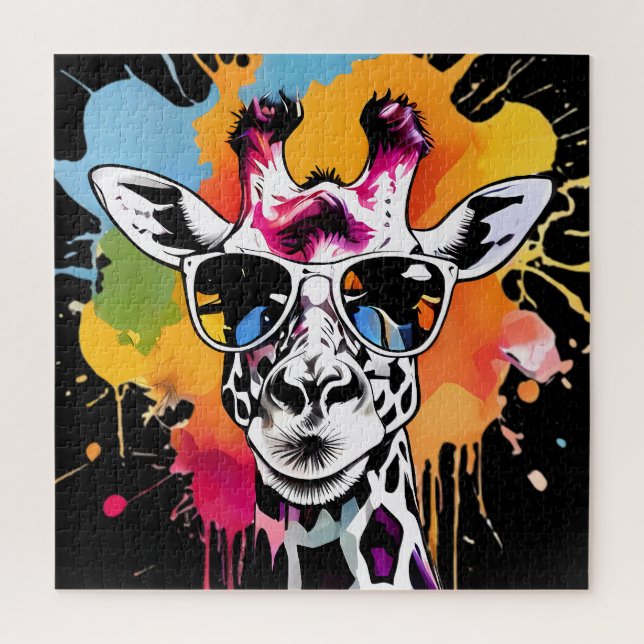 Cute colourful Giraffa with sunglasses splash Jigsaw Puzzle (Vertical)