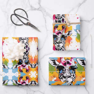 Cute colourful Giraffa with sunglasses splash Wrapping Paper Sheet