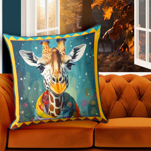 Cute Colourful Giraffe Animal Art Throw Pillow