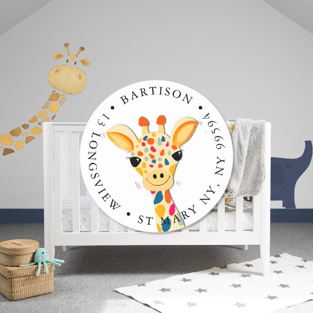 Cute Colourful Giraffe Custom Text Address Sticker (Creator Uploaded)