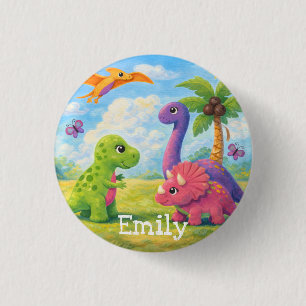 Cute Colourful Girl Dinosaur Friends Kids 1 Inch Round Button