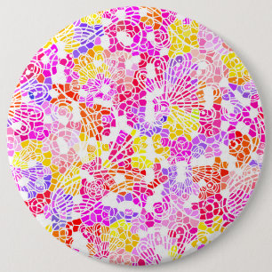 Cute colourful girly abstract flowers pattern 6 inch round button