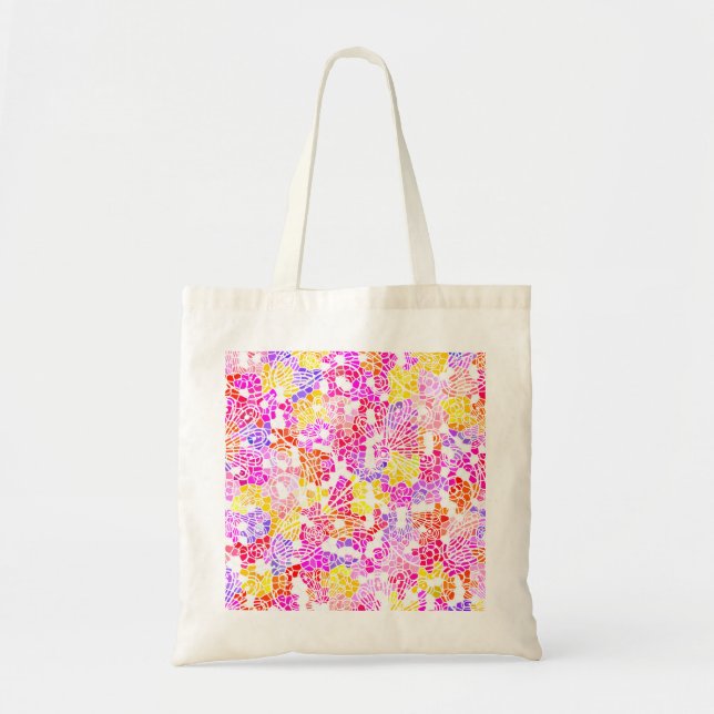 Cute colourful girly abstract flowers pattern tote bag (Front)