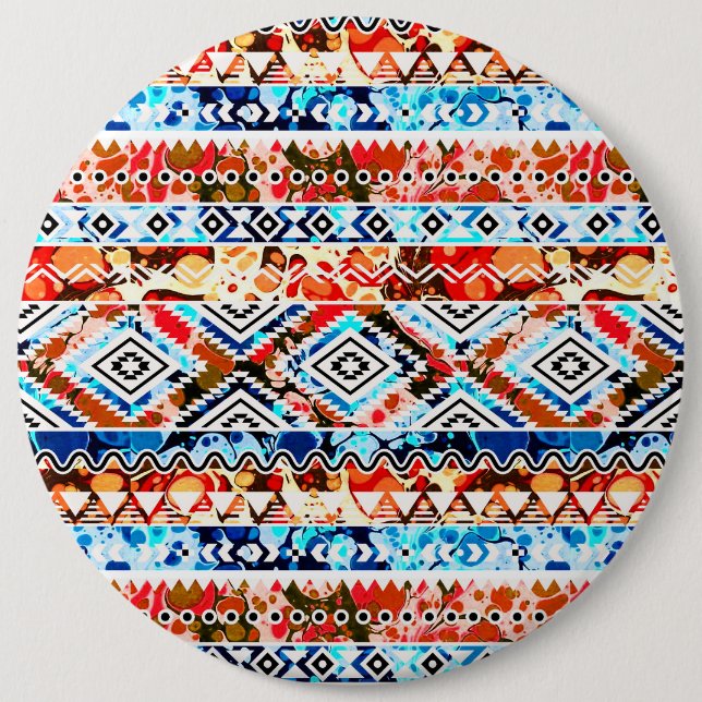 Cute colourful girly aztec patterns 6 inch round button (Front)