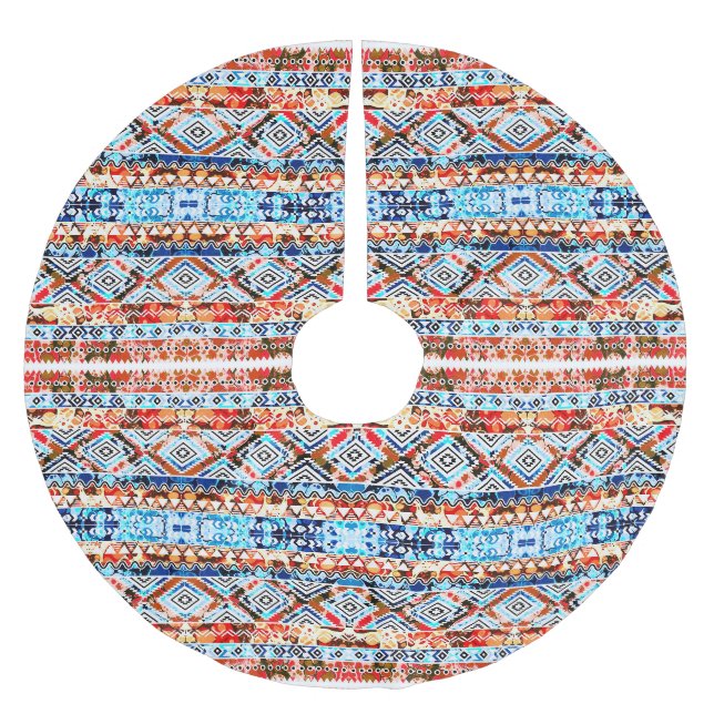 Cute colourful girly aztec patterns brushed polyester tree skirt (Front)
