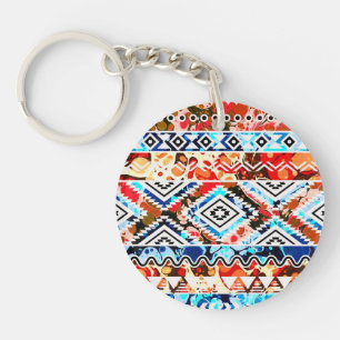 Cute colourful girly aztec patterns keychain