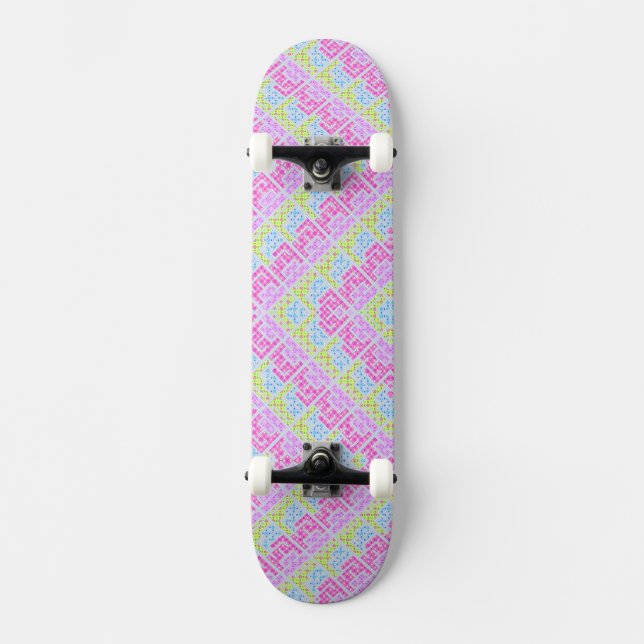 Cute colourful girly geometric graffiti patterns l skateboard (Front)
