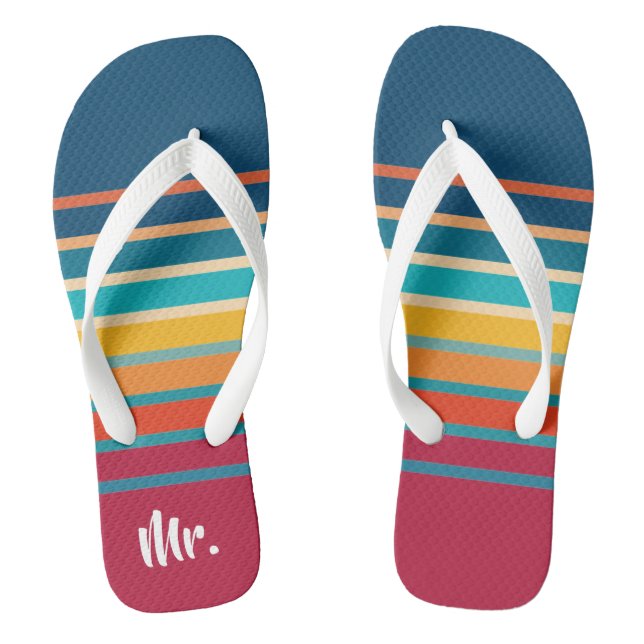 Cute Colourful Gradient Striped Pattern Flip Flops (Footbed)