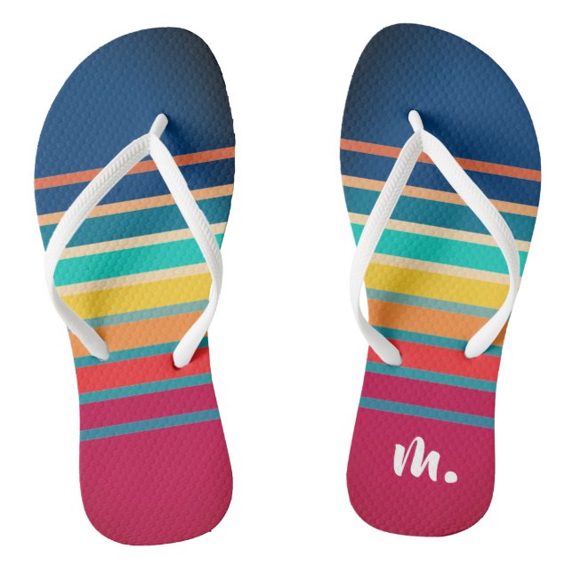 Cute Colourful Gradient Striped Pattern Flip Flops (Footbed)