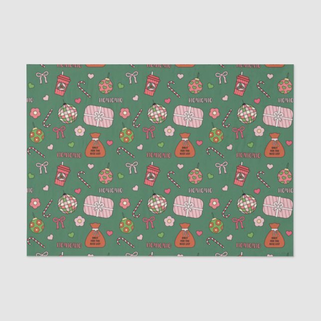 Cute Colourful Green Retro Christmas Tissue Paper (Front)
