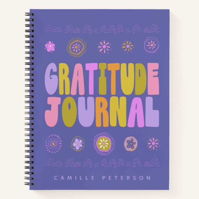 Cute Colourful Groovy Personalized Purple Gratitud Notebook (Front)