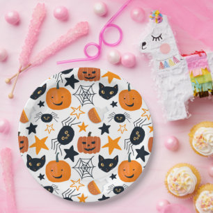 Cute Colourful Halloween Pattern Kids Party Paper Plate