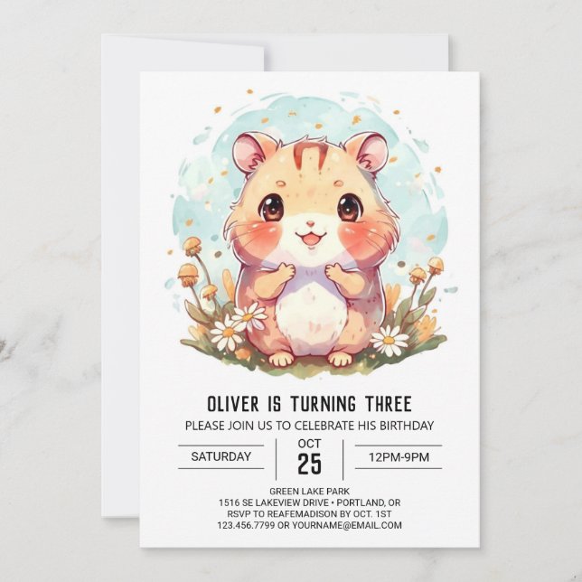  Cute Colourful Hamster Birthday Invitation (Front)