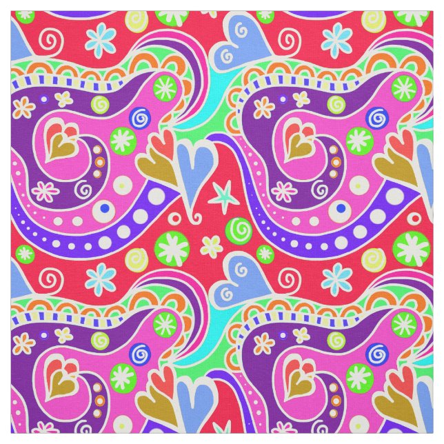 Cute colourful hand drawn pattern fabric (Swatch)