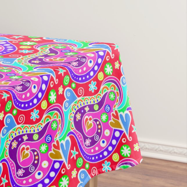Cute colourful hand drawn pattern tablecloth (In Situ)