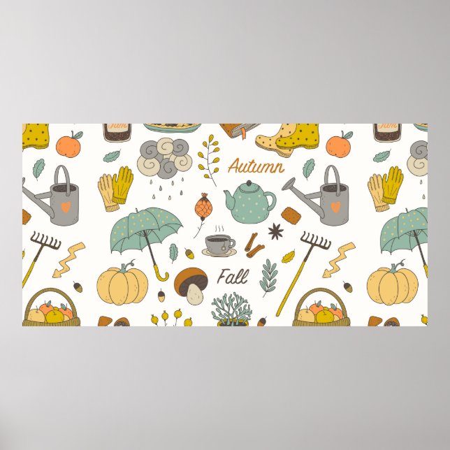 cute colourful hand drawn vintage fall set  poster (Front)