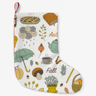 cute colourful hand drawn vintage fall set  small christmas stocking