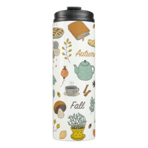 cute colourful hand drawn vintage fall set thermal tumbler