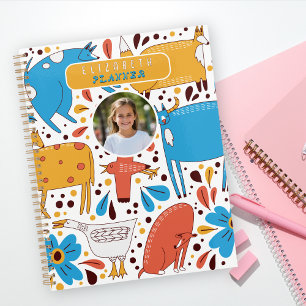 Cute Colourful Handrawing animals Custom Name Phot Planner
