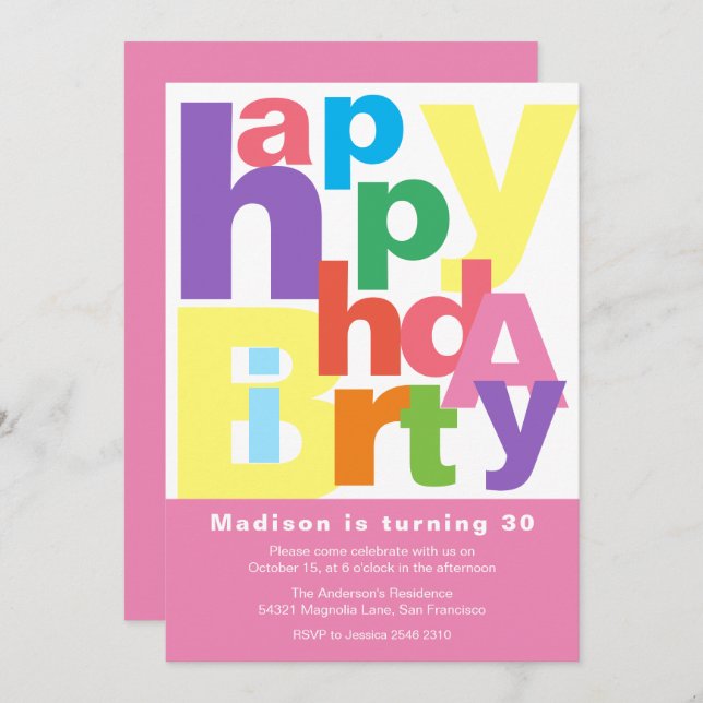 Cute Colourful Happy Birthday Invitation (Front/Back)