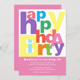 Cute Colourful Happy Birthday Invitation