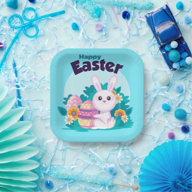 Cute Colourful Happy Easter Bunny Paper Plates (Party)