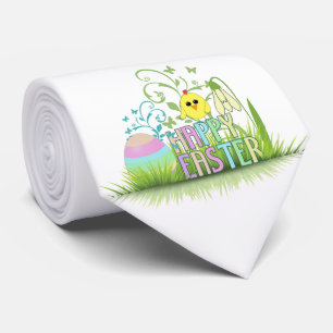 Cute Colourful Happy Easter Egg, Chick and Snowdro Tie