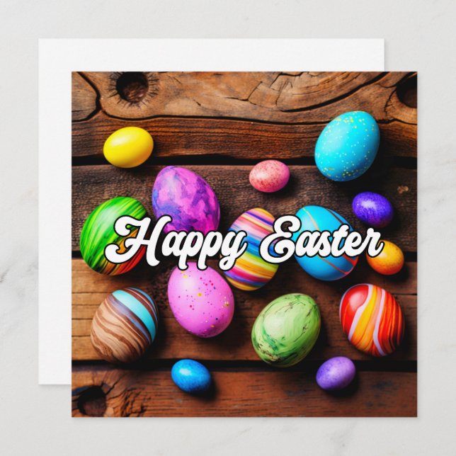 Cute Colourful Happy Easter Eggs Card (Front/Back)